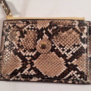 Microfiber Snake Grain Faux Leather Women's Compact/Slim Wallet Tan/Black